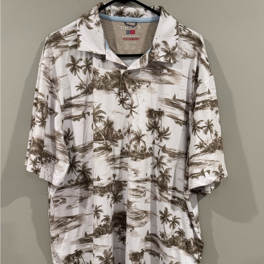 CHAPS Everyday Performance Mens Tropical Palm Tree Beach Polo Shirt XXL